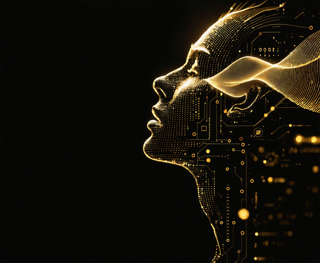 Abstract representation of AI customer service with glowing digital waves